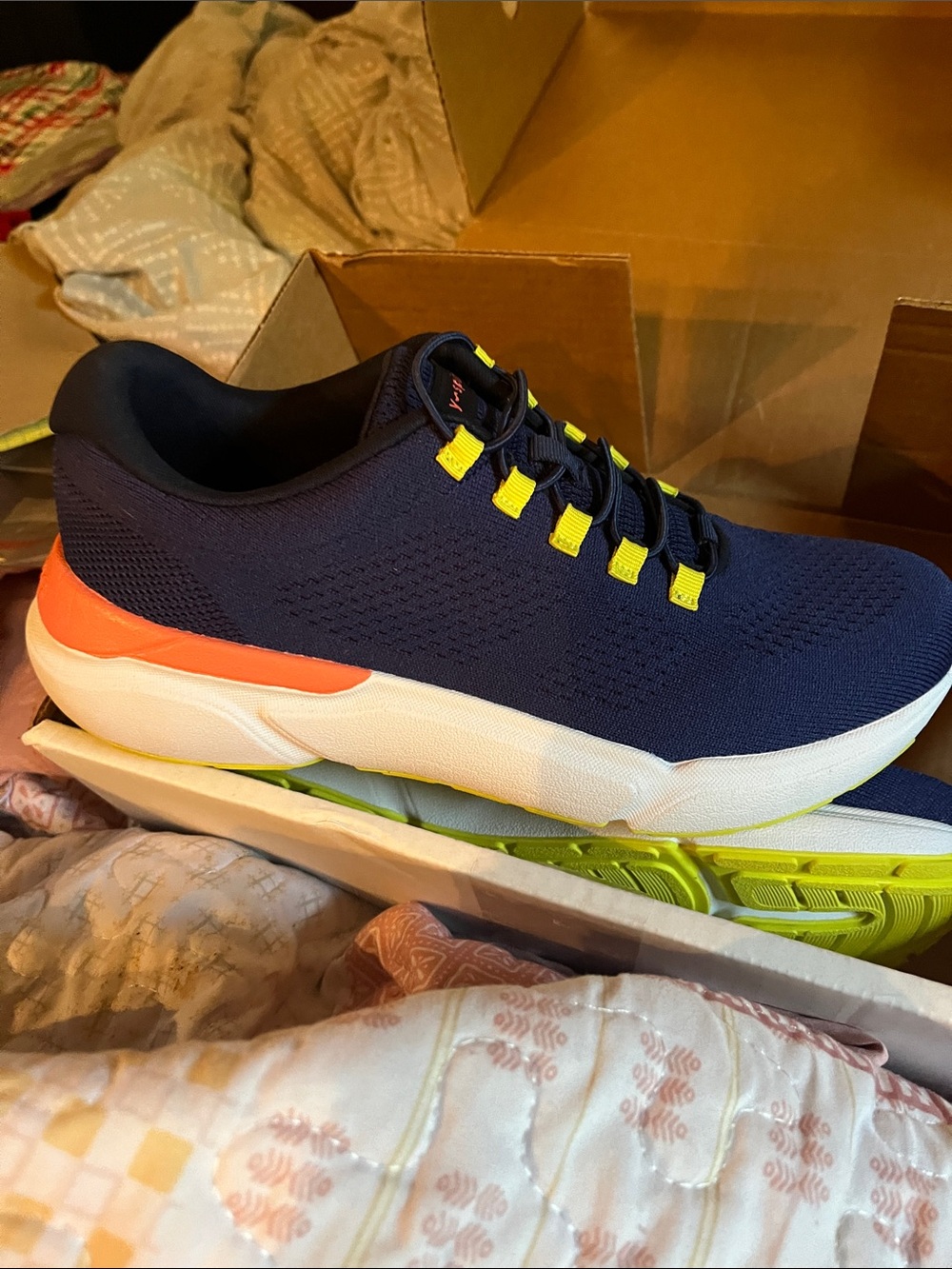 Easy Spirit Navy Athletic Sneakers with Neon Yellow and Coral Accents